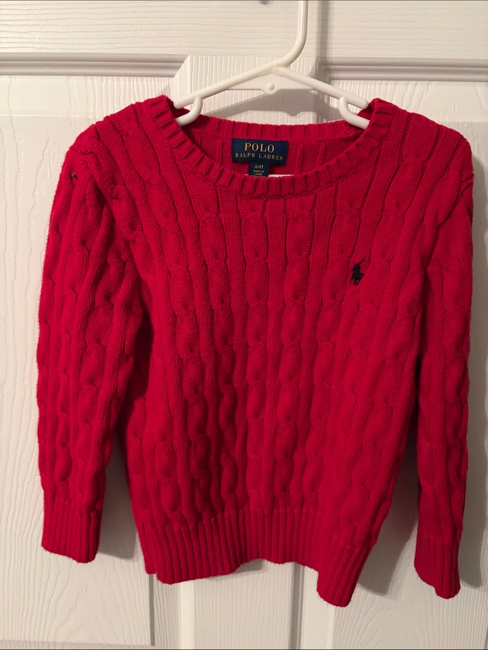 Polo by Ralph Lauren Bright Red Cable Crewneck Sweater
